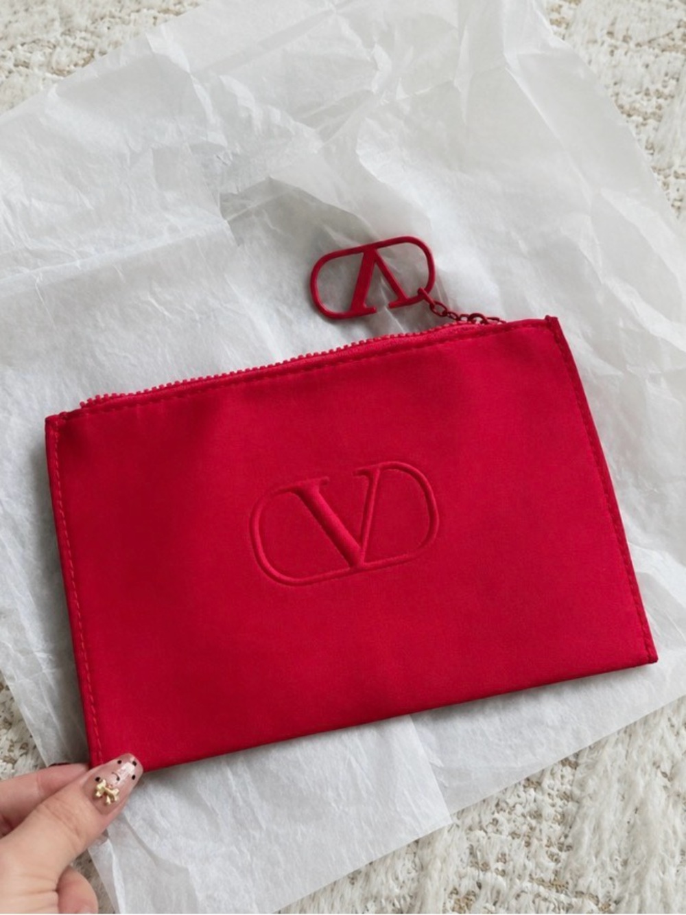Valentino Beauty Red Logo Zip Pouch Cosmetic Makeup Bag